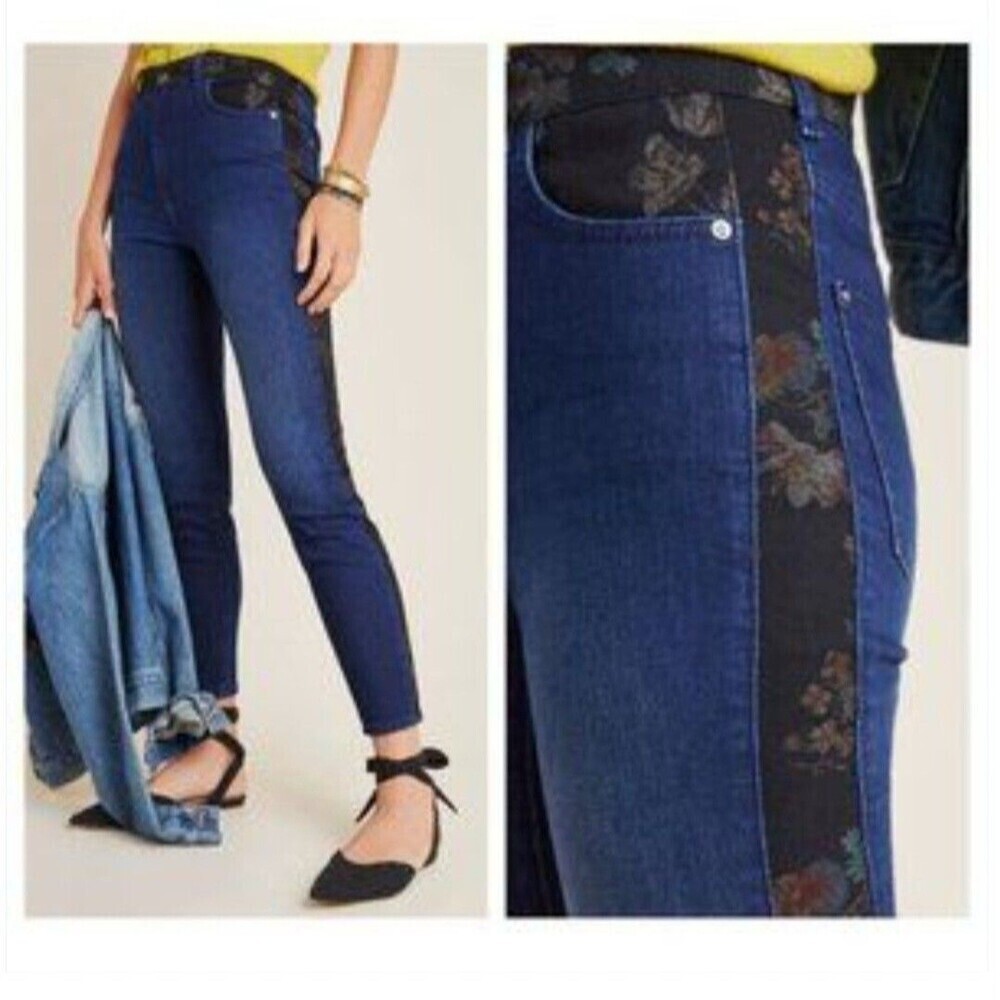 Anthropologie Pilcro Ultra High-Rise Floral Contrast‎ Skinny Classic Artsy Denim